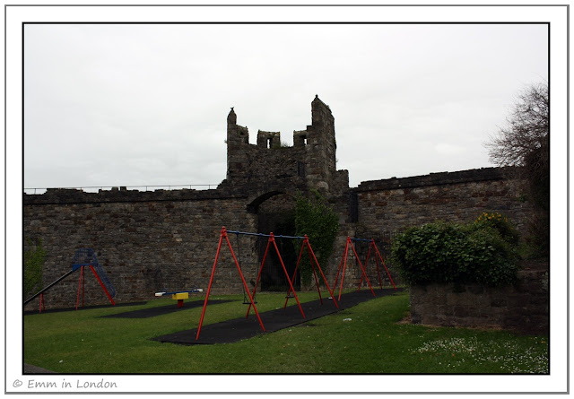 Castle walls and playground Caernarfon