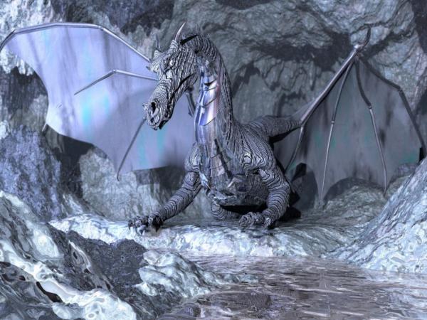 Grey Dragon In Grey Rocks, Dragons