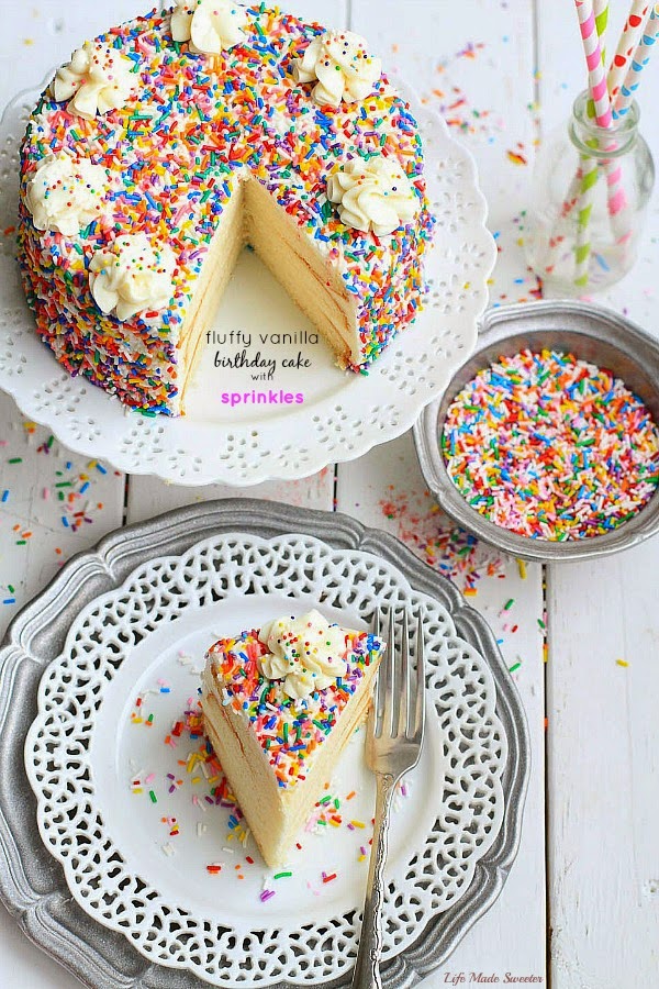 My favorite Vanilla Birthday Cake with Vanilla Bean Frosting -- by @LifeMadeSweeter.jpg