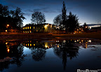 Twilight view of the Annebrook House Hotel from the adjacent park. Half of our stay has been here in one of the two bedroom apartments. It has been a great home away from home. on Thursday, July 21, 2011 at 4:32 PM. Taken with my NIKON D7000 using f/9.5 at 8.0 sec on ISO 100 with my 11-16 mm f/2.8 lens.