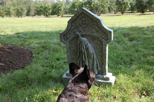 And look at this one with a shrouded figure!  There's definitely something not quite right about these tombstones, or should we be calling them headstones?