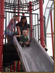 Chloe, Erin and Curtis on slide