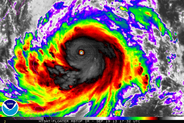 Infrared satellite view of super typhoon Usagi, 19 September 2013. Photo: NOAA