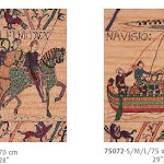 Fragmenty słynnego gobelinu, prezentującego historię podboju Brytanii w XI wieku – wycinek słynnego gobelinu królowej Matyldy, żony Wilhelma Zdobywcy – księcia Normandii.