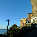 Brilliant blue sky and the moon over Amalfi as we depart in the early morning.