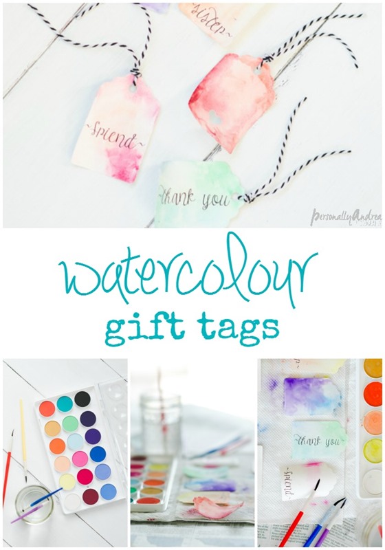 Watercolour Gift Tags | Watercolor Gift Tags out of plain cardstock, with printed greetings and a simple watercolor wash | personallyandrea.com
