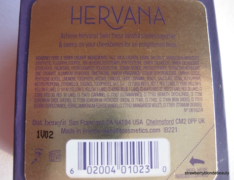 Benefit Hervana ingredients