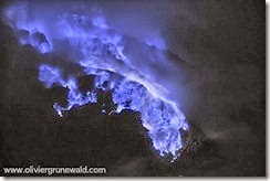 Typical blue flames of sulfuric gaz Kawah Ijen