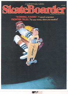 Jay's Skateboarder Magazine cover shot flying out of a bowl