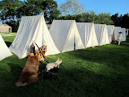 There's actually a whole row of tents!  And what is that man carrying?  Is it...is it a musket for shooting?  This is definitely some sort of army camp!