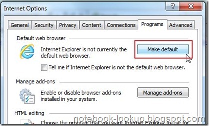วิธีการตั้งค่าให้ Intetnet Explorer  เป็น Browser ตัวหลักของเครื่อง