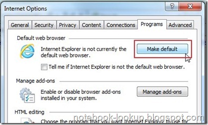 วิธีการตั้งค่าให้ Intetnet Explorer เป็น Browser ตัวหลักของเครื่อง วิธีการตั้งค่าให้ Intetnet Explorer เป็น Browser ตัวหลักของเครื่อง