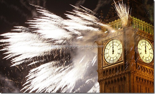 Fireworks explode over the Houses of Parliament