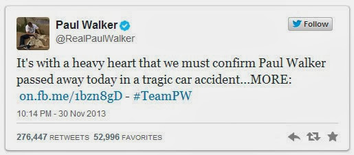 Noticia Twitter Paul Walker murió