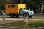 Old Russian truck and school girl