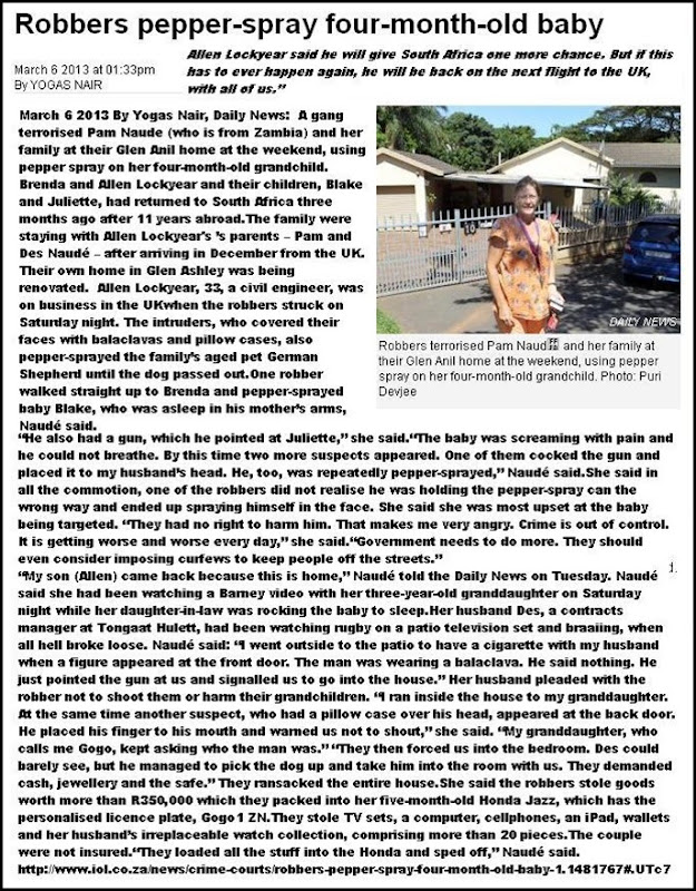 NAUDE and LOCKYEAR FAMILY TERRORISED KIDS PEPPERSPRAYED BY GANG MARCH52013 GLEN ANIL DURBAN