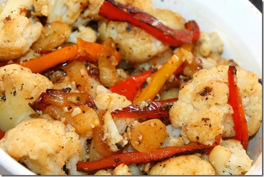 Cauliflower with Seared Peppers Caramelized Onions & Garlic