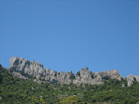 view of the castle at Perypertuse from the valley below