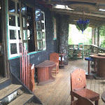 Having a soda at the rustic hotel