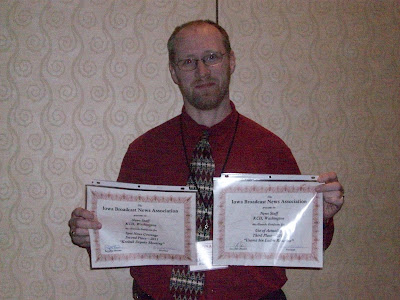 KCII News Director Bill Gatchel presenting two awards won during the 2011 Iowa Broadcast News Association Awards Ceremony KCII News Director Bill Gatchel presenting two awards won during the 2011 Iowa Broadcast News Association Awards Ceremony