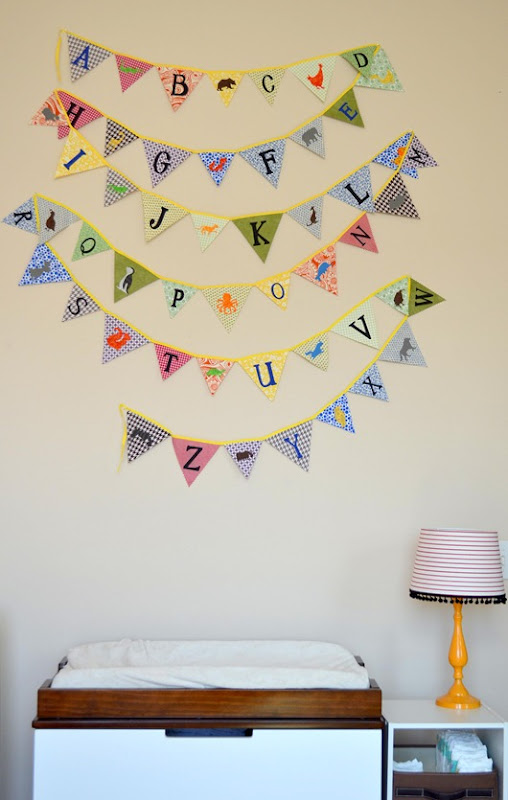 yay! the bunting is installed in Janis's nursery