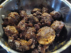 Perhaps the most unusual meatballs were Katie Macpherson's Curry Meatballs. Katie is the associate producer of Morning Living and the meatballs were her Grandfather's recipe. Influenced by the time he lived in Sri Lanka the meatballs were redolent of curry powder, and slightly sweet from the raisins in the gravy. All beef and super tasty.