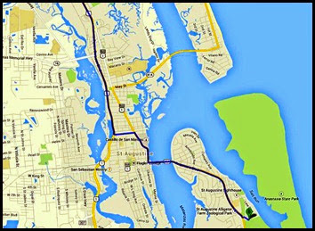 00a - Map to Anastasia State Park via Rt 1 through Old Town St. Augustine