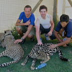 Bart Brentjens, Leon van Bon and Fuyu Li from the Trek - Marco Polo Cycling Team with leopards in Cape Town, South-Africa. (Photo: Leon van Bon)