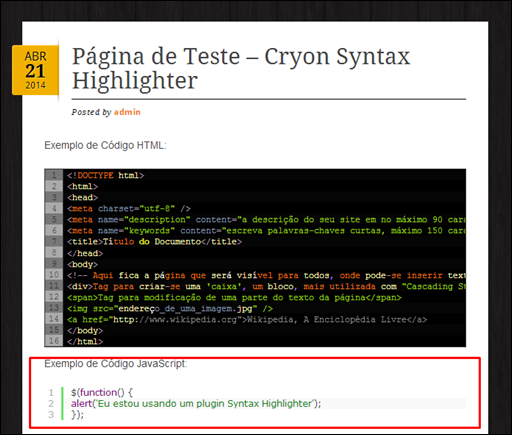Plugin Syntax Highlighter para o WordPress - Visual Dicas Plugin Syntax Highlighter para o WordPress - Visual Dicas
