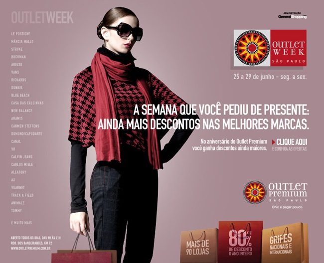 Outlet Premium São Paulo tem preços especiais na semana de aniversário. Outlet Week nos dias 25 a 29 de junho. outlet_premium_sao_paulo_outletweek_promocao
