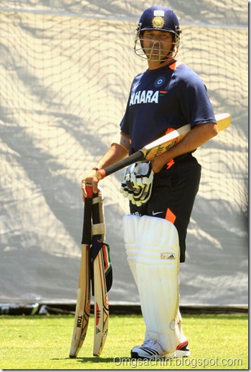 Sachin Tendulkar waits to bat in the nets during an Indian nets session at Adelaide Oval on January 22, 2012 in Adelaide, Australia.