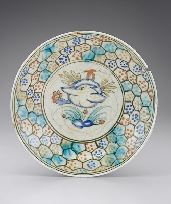 Plate | Origin:  Iran | Period: 17th century  Safavid period | Details:  Not Available | Type: Stone-paste painted under glaze | Size: W: 8.8  cm | Museum Code: S1997.58 | Photograph and description taken from Freer and the Sackler (Smithsonian) Museums.