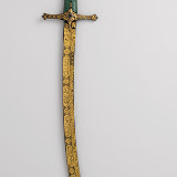 Saber, 16th century; Ottoman Turkish Steel inlaid with gold, precious stones, fishskin