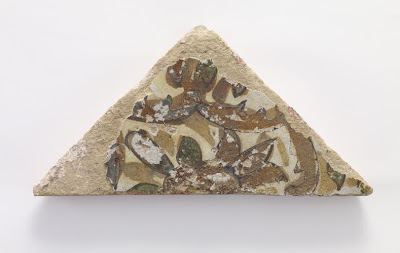 Triangular tile | Origin:  Iran | Period: 19th century? | Details:  Not Available | Type: Stone-paste painted under glaze | Size: H: 21.9  W: 11.1   D: 2.1  cm | Museum Code: F1908.77 | Photograph and description taken from Freer and the Sackler (Smithsonian) Museums.