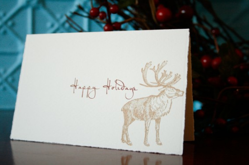 Over the river and through the woods... Woodland Holiday Cards, $25 for a set of ten personalized cards, Joy Merryman Paperie, etsy.com/shop/JoyMerrymanPaperie.