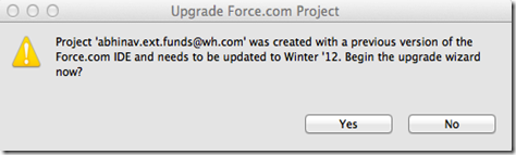 force.com upgrade project to winter'12 dialog