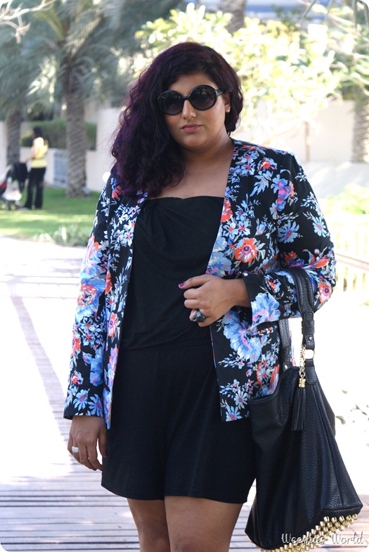 Weesha's World Asos Curve blazer, Forever 21+ playsuit, Next shoes, h & m jaguar ring, Folli Follie ring