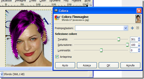 GIMP Colora Tonalità, Saturazione e Luminosità
