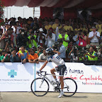 Saxo Bank’s Jose Juan Haedo celebrating his victory in front of the photographers and camera’s at the Mumbai Cyclothon in India which was broadcasted live at India national television. (Photo: Remko Kramer)