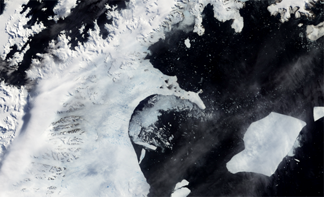 The Larsen B ice shelf began disintegrating around Jan. 31, 2002. Its eventual collapse into the Weddell Sea remains the largest in a series of Larsen ice shelf losses in recent decades, and a team of international scientists has now documented the continued glacier ice loss in the years following the dramatic event. NASA’s MODerate Imaging Spectroradiometer (MODIS) captured this image on Feb. 17, 2002. MODIS / NASA's Earth Observatory