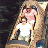 Pam and Cindy on the log at Idlewild.