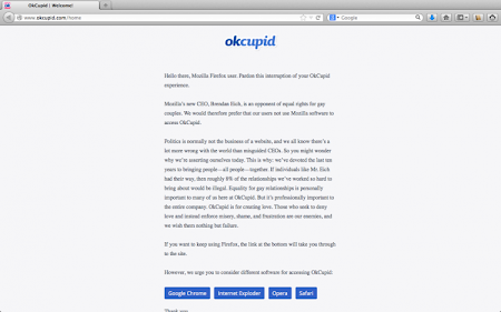 OKCupid annuncio contro Firefox OKCupid annuncio contro Firefox