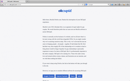 OKCupid annuncio contro Firefox