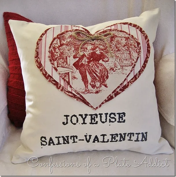 CONFESSIONS OF A PLATE ADDICT Vintage French Valentine Pillow