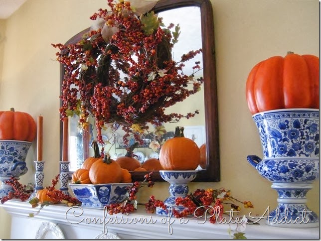 CONFESSIONS OF A PLATE ADDICT Blue, White and Bittersweet Fall Mantel