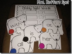 I also have been working on Polar Bear centers. This on is identifying sight words and then using stamps (or just writing them)