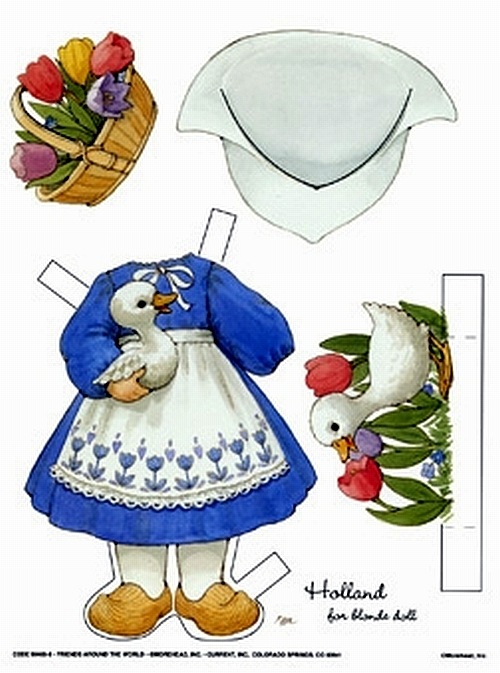 Национальный голладский костюм для куклы из бумаги