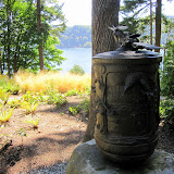 A Buddhist prayer wheel on the side of a road on Bainbridge island