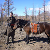 Sporting a del and ready to go with my short-and-sturdy Mongolian horse