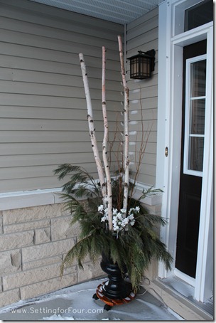 Winter Urn with birch branches from Setting for Four #decor #urn